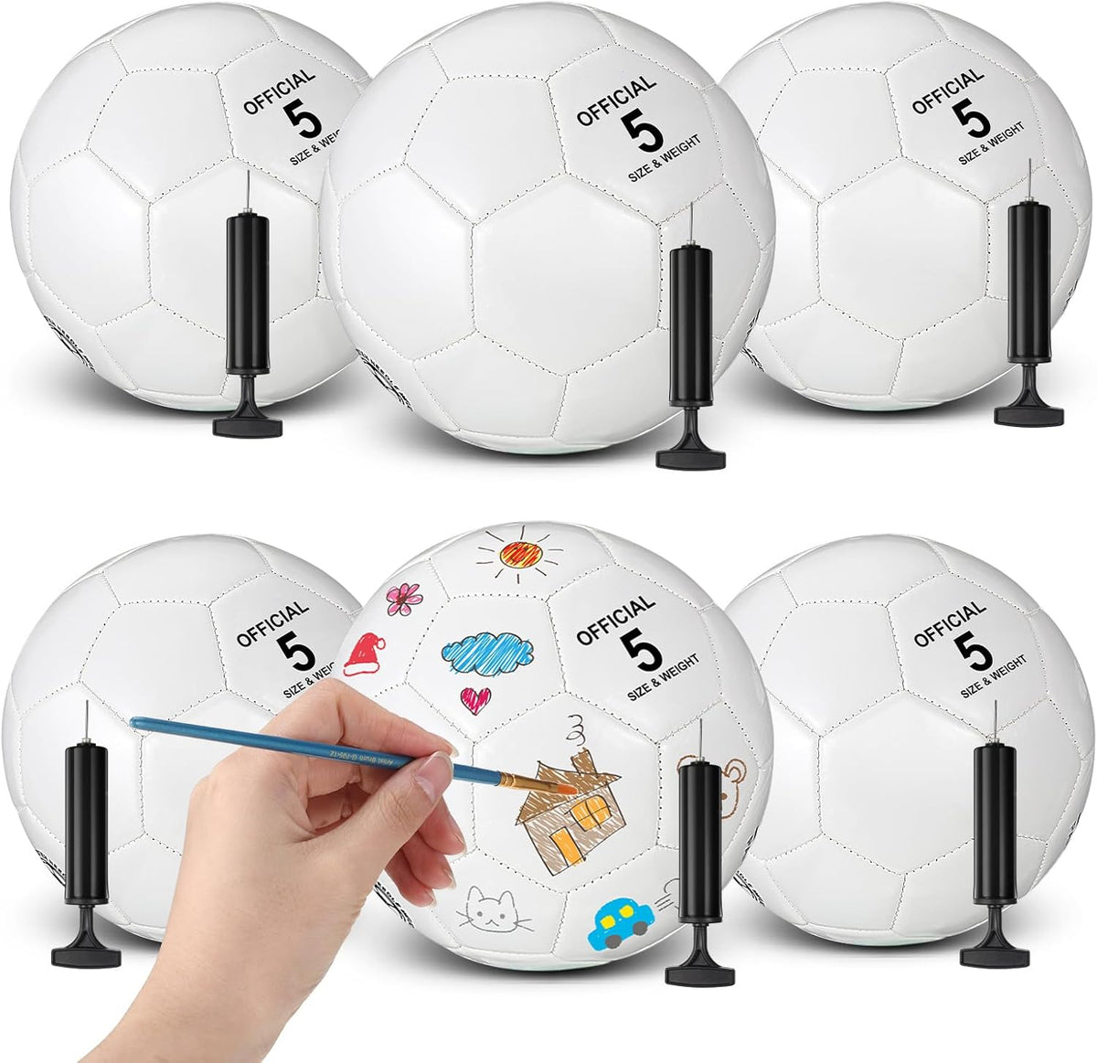 6 Pcs Operation Christmas Soccer Ball Bulk with Pump Needles, Size 3 4 5 Deflated Soccer Ball Gift for Youth Adult Game Training Practice Christian Charity Donation Supplies