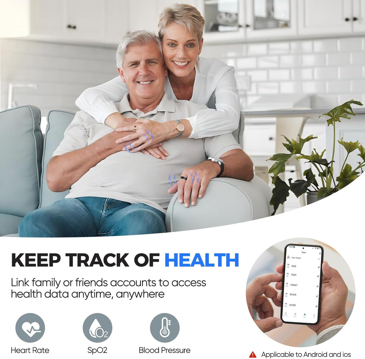 Smart Health Ring for Women Men Fitness Tracker with Heart Rate, Blood Pressure,Blood Oxygen,Step Counting, Sleep Monitoring,IP68 Waterproof for iPhone and Android, No Subscription Fee (Silver, 9)