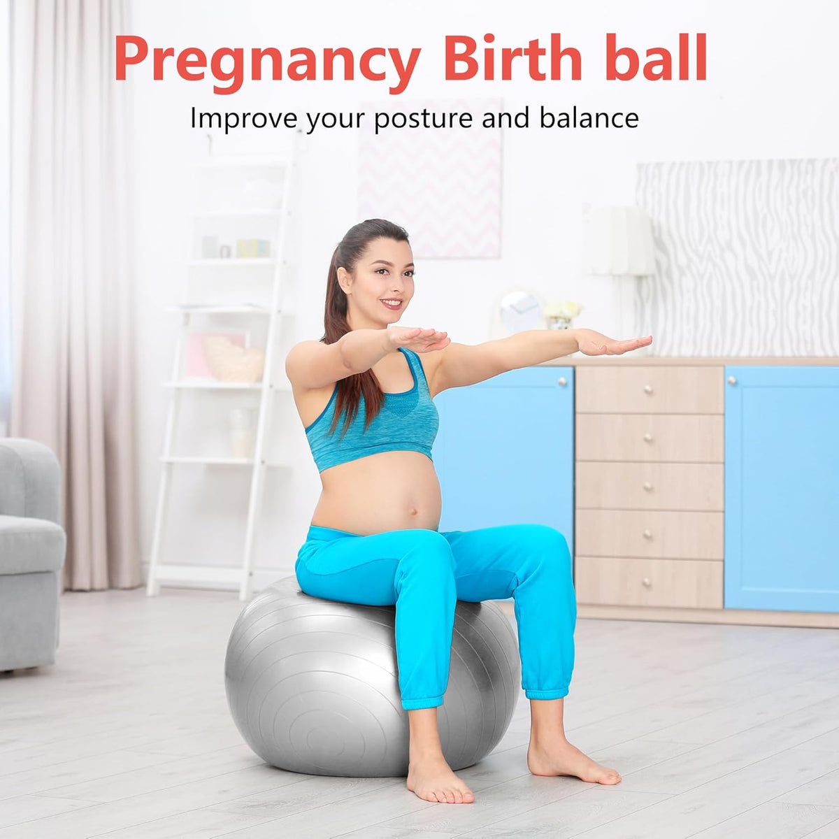 Exercise Ball for Balance Stability Fitness Workout Yoga Pilates at Home Office & Gym Birthing Ball for Pregnancy, Office Ball Chair