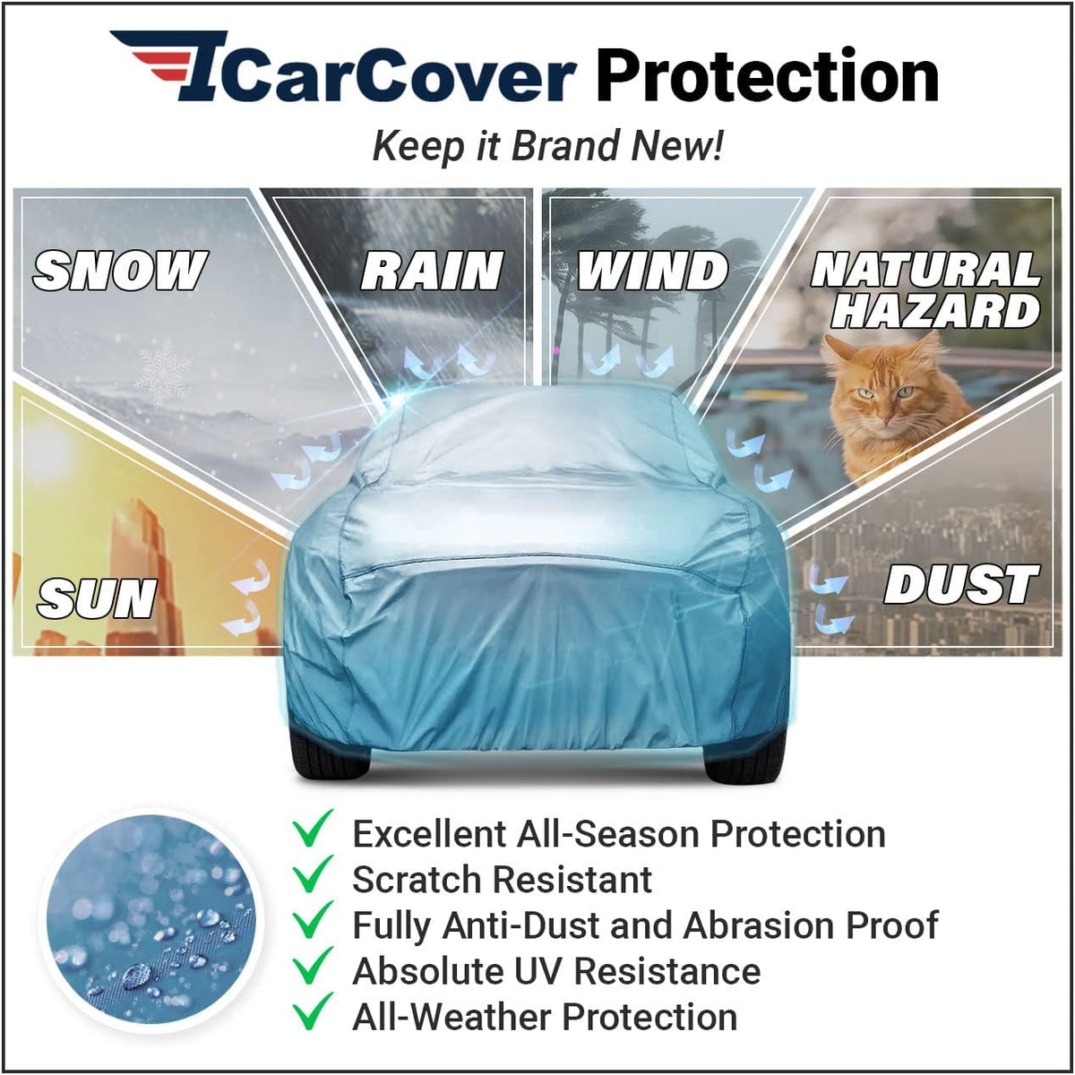 iCarCover Premium Car Cover for 1959-1990 Buick Estate Wagon Heavy Duty Waterproof All-Weather Automobiles Custom Fit Indoor Outdoor UV Snow Protection Covers with Straps and Bag