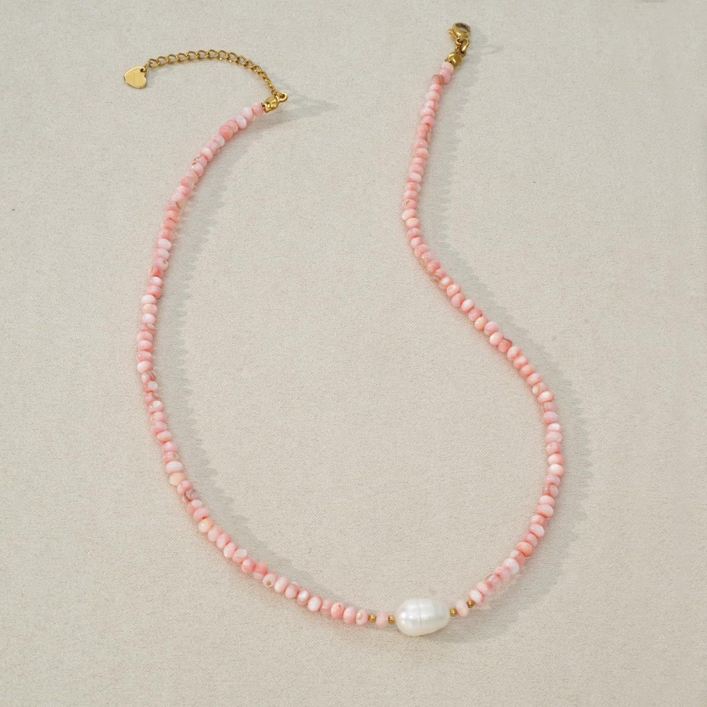 ERNAULO Beaded Necklaces for Women Seashell Beach Necklace with Freshwater Pearl 14K Gold Plated Boho Summer Handmade Jewelry CK-Seashell-pink