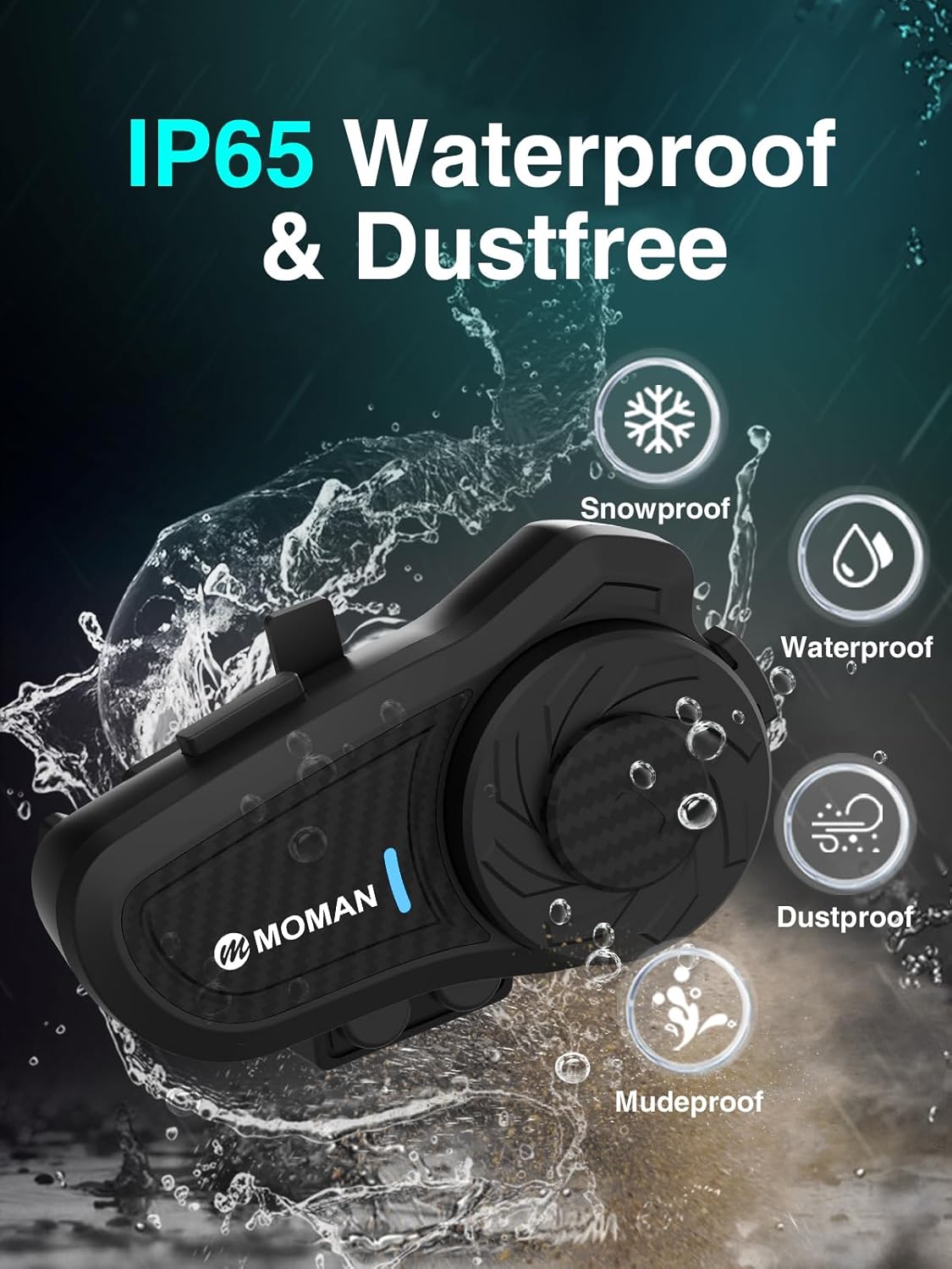 Moman Motorcycle Intercom, H2 Pro【2 Pack Carbon】 Helmet Headset Wireless Communication System to 1000M with DSP&CVC Noise Cancellation IP65 Waterproof FM, Motorcycle-Intercom-Headset-Helmet-Motobike