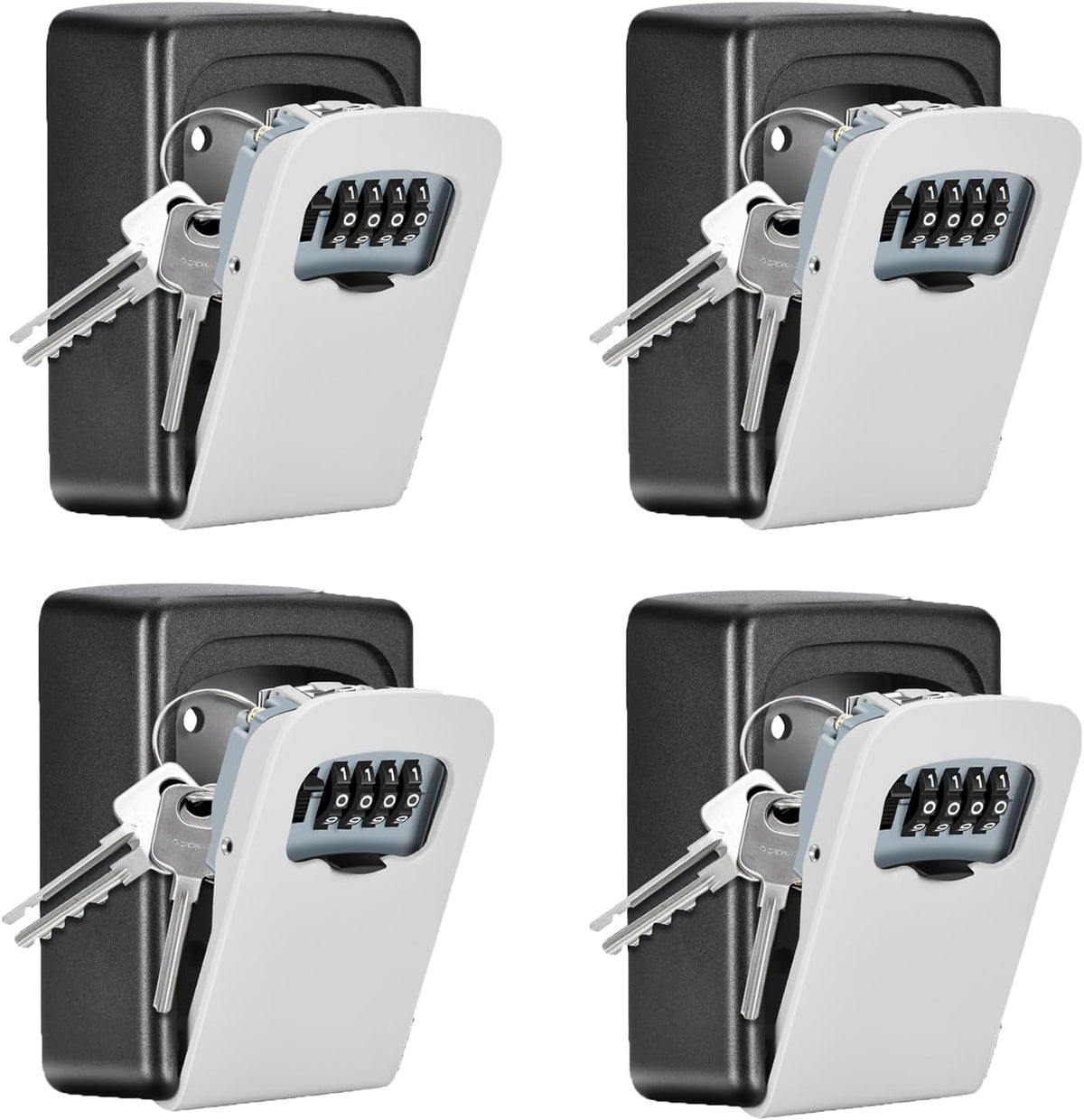 Key Lock Box Wall Mounted, Fayleeko 4 Digit Combination Lockbox for Outside, House Keys - 5 Keys Capacity, Key Safe Security Storage Lock Box for Indoor, Outdoor, Garage, Garden, Store (Grey, 4Pack)