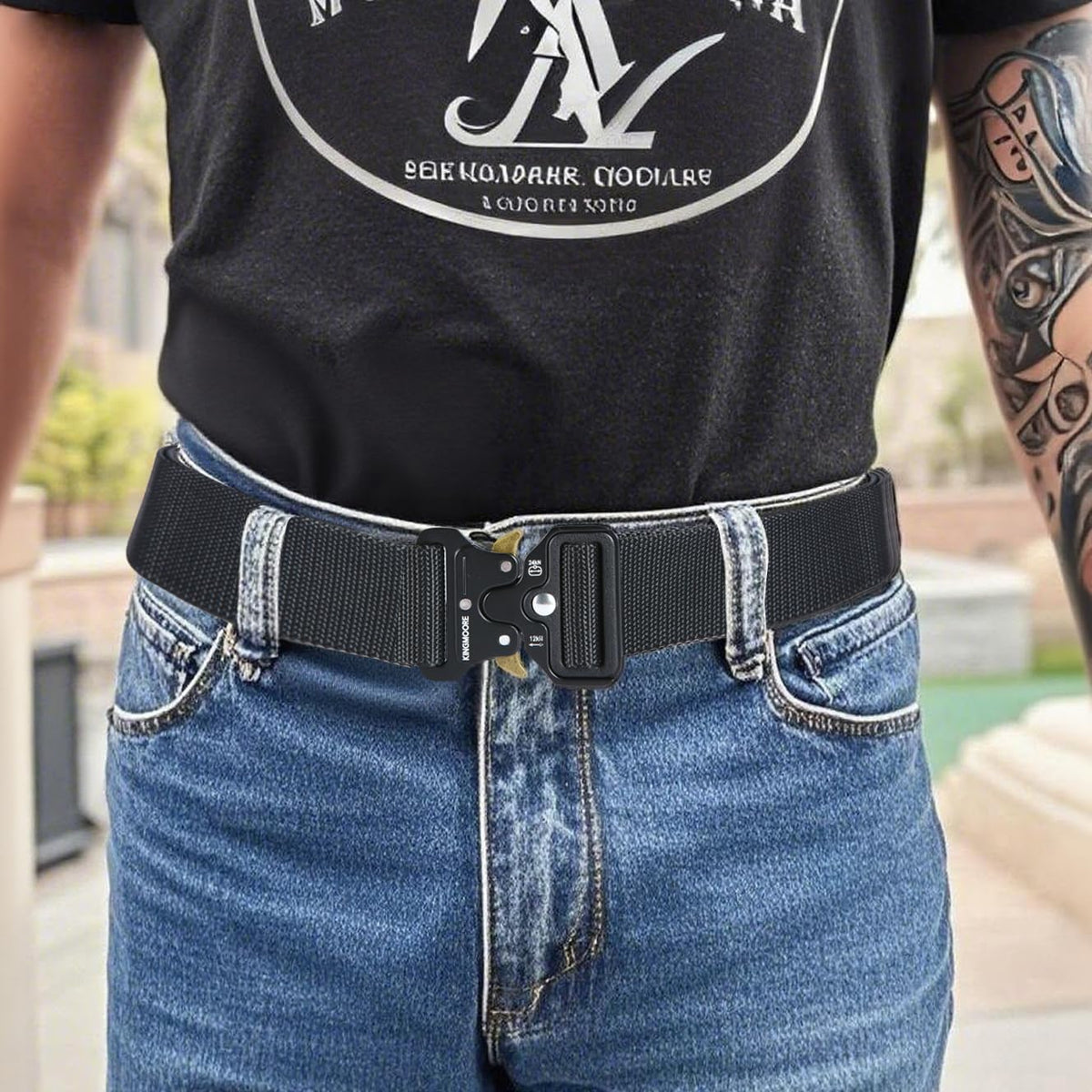 KingMoore Men's Tactical Belt Heavy Duty Webbing Belt Adjustable Military Style Nylon Belts with Metal Buckle