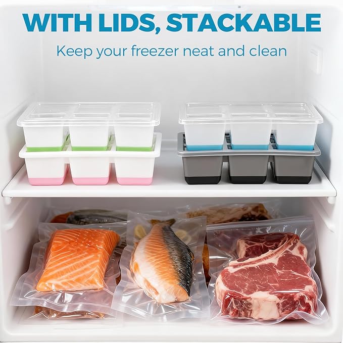 Large Ice Cube Trays 2 Pack, Easy Release 2.4" Super Big Ice Cubes, Stackable Ice Trays for Freezer, Silicone Cocktail, Whiskey Ice Cubes Mold with Lid, Dishwasher Safe - BPA Free