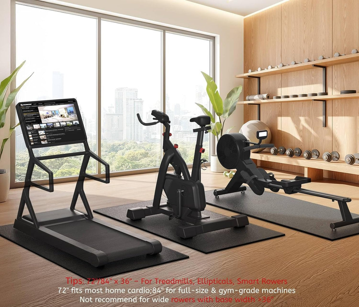 Treadmill Mat, 7'x3'/6'x3'/6'x2.5'/5.6'x2'/4'x2', 6mm Thick Exercise Equipment Gym Mat for Hardwood FloorCarpet, Compatible with Peloton Bike, Indoor Spin Bike, Elliptical
