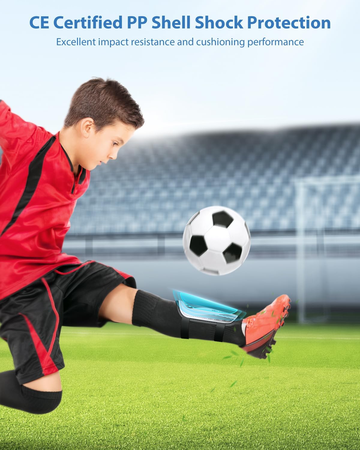 Shin Guards Soccer Kids Youth, CE Certified Airsfish Shin Guard Protection Gear for 2-18 Years Old Boys Girls Teenagers High Impact Resistant Breathable Comfortable 1 Pair 4 Sizes