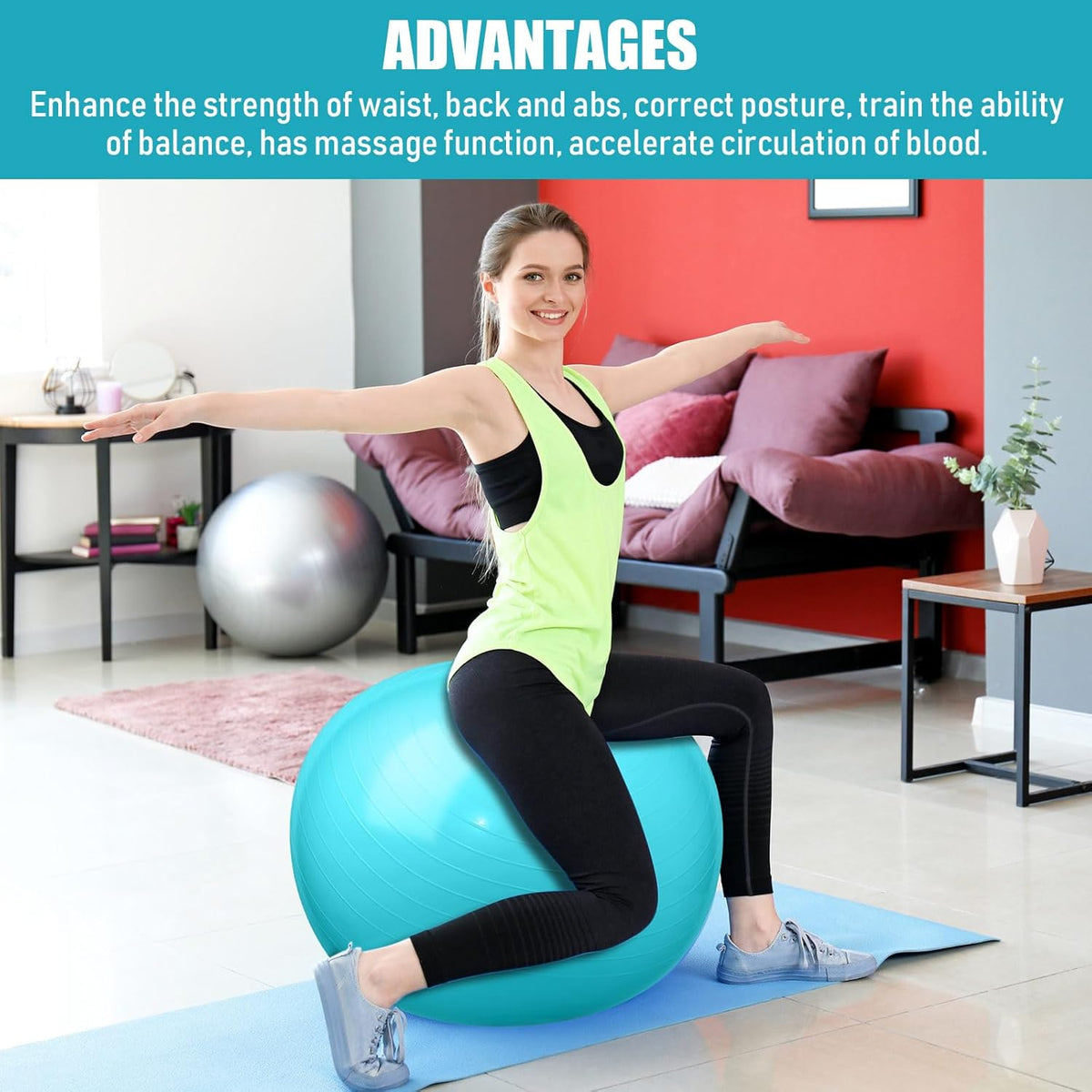 Leyndo 2 Pcs Yoga Ball Exercise Ball Large 26 Inch Exercise Anti Burst Birthing Fitness Ball with Pump, 26 Inches/ 65 cm for Improved Posture, Balance, Yoga, Pilates, Training