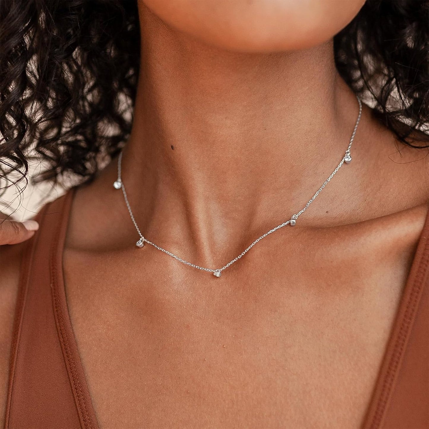 CUEZIY Dainty 14K Gold Plated Necklaces for Women Station Choker Necklace Cubic Zirconia Simulated Necklace Simple Cute Layering CZ Necklace Trendy Jewelry Gifts