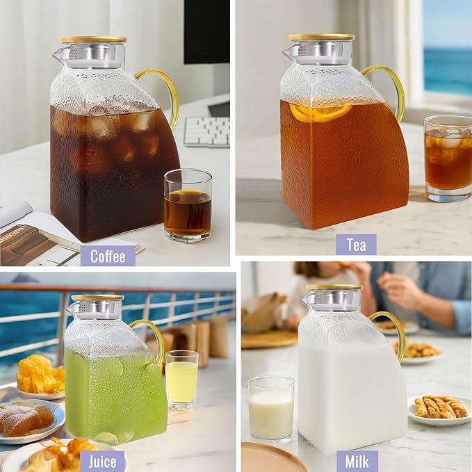WARMSIMPLE Glass Pitcher With Lid,1 Gallon Glass Water Pitcher For Fridge, 128OZ glass pitchers With Handle And Lid, Hot And Cold pitchers, Large Carafe Jug For Iced Tea Juice Coffee Milk