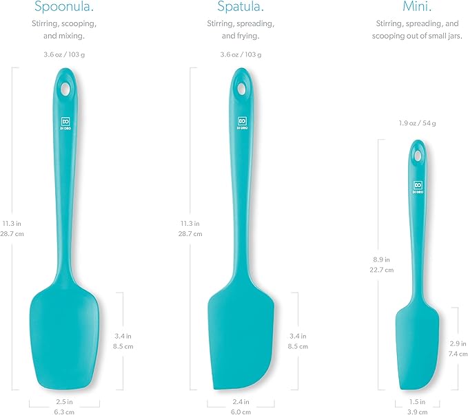 DI ORO Silicone Spatula Set - Rubber Kitchen Spatulas for Baking, Cooking, & Mixing - 600°F Heat-Resistant & BPA Free Silicone Scraper Spatulas for Nonstick Cookware - Dishwasher Safe (3pc, Teal)