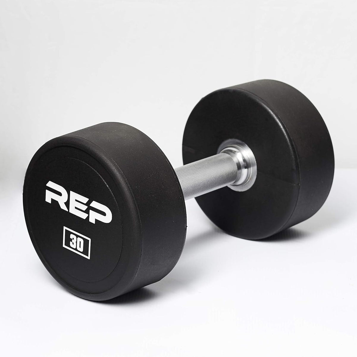 REP Fitness Urethane Coated Round Dumbbells, 5 to 100 lbs, Singles or Pairs, With or Without Rack, Steel Core, Rubber Encased, Chrome Handles, Professional Weights for Home Gym Strength Training