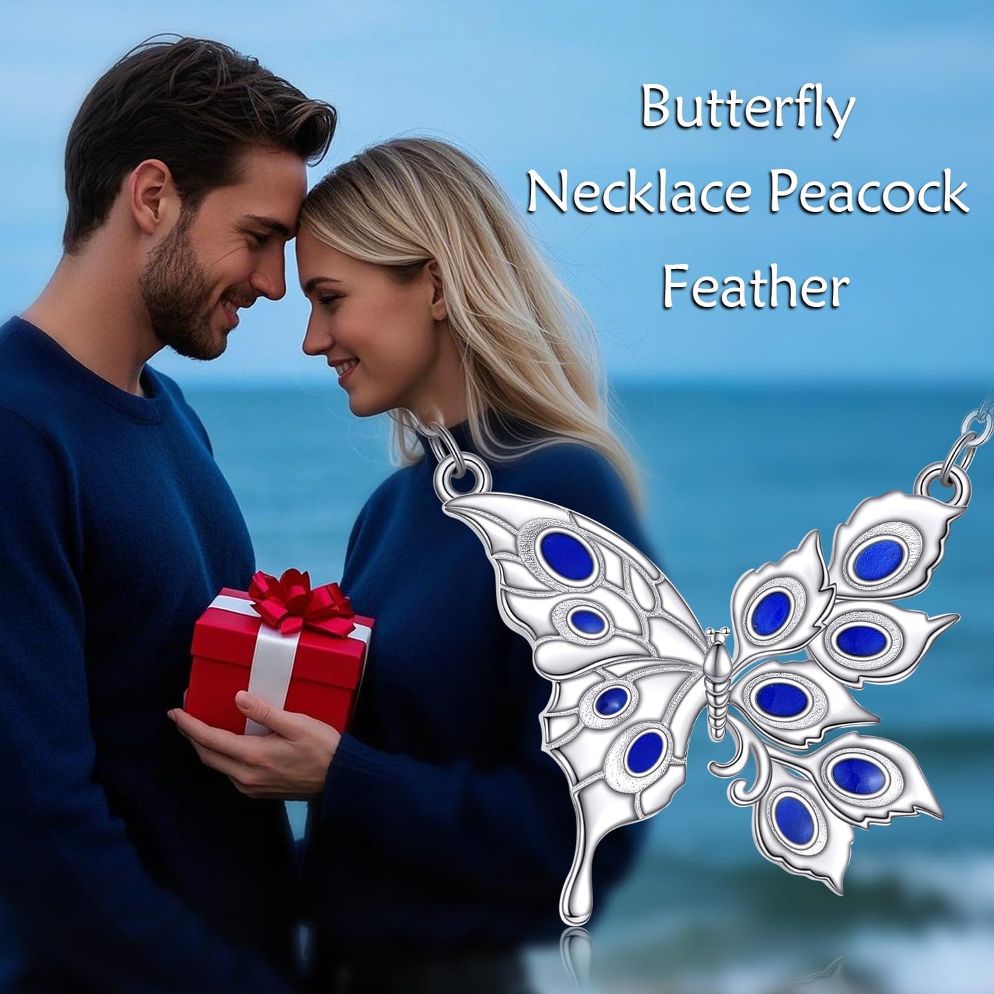 VONALA Butterfly Necklace Peacock Feathers for Women 925 Sterling Silver Pendant Necklace Vintage Western Butterfly Jewelry Birthday Gifts ﻿