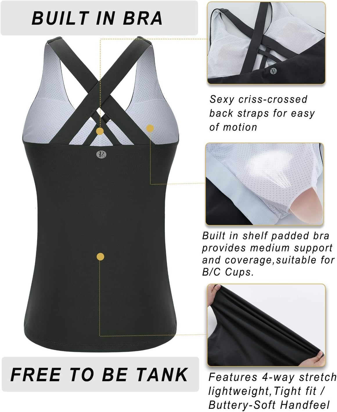 RUNNING GIRL Sports Bra for Women, Criss-Cross Back Padded Strappy Sports Bras Medium Support Yoga Bra with Removable Cups