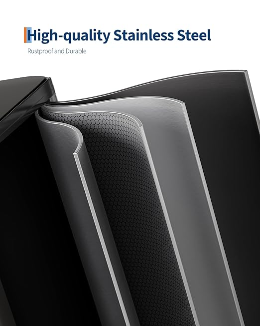 GarveeHome 2 x 8 gal Stainless Steel Double Trash Can with Lid for Kitchen, Large Dual Trash and Recycle Bin Combo, Step-on Kitchen Metal Garbage Cans, PP Inner Buckets, Liner Rim, Matte Black