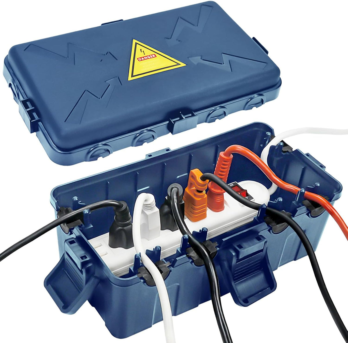 Hrensaw Medium Outdoor Electrical Box(10.6x5.5x4.5inch),Weatherproof Connection Box w/6 Cable Entry,IP54 Waterproof Cord Cover Protect Power Strip,Timer,Plug,Holiday Lights,Premium Gray