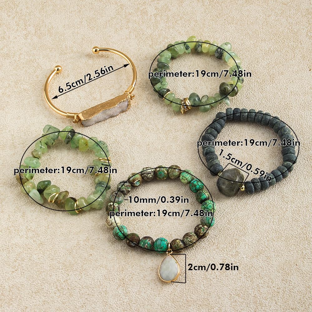 Yomisa Boho Beaded Bracelets for Women,5PCS Healing Natural Labradorite Jasper Stone Bead Bracelets Multilayer Wrap Stackable Friendship Stretch Beaded Bracelets Set Trendy Bohemian Jewelry Gift