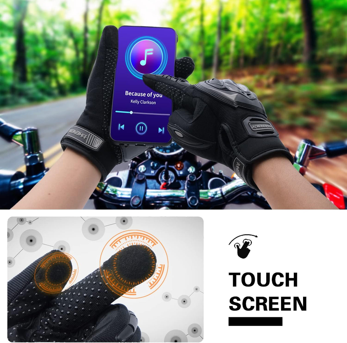 Motorcycle Gloves Touch Screen Full Finger Riding Gloves Knuckle Protection for Men and Women for Dirt Riding, Road Racing, Cycling, Climbing Work Outdoor Sports