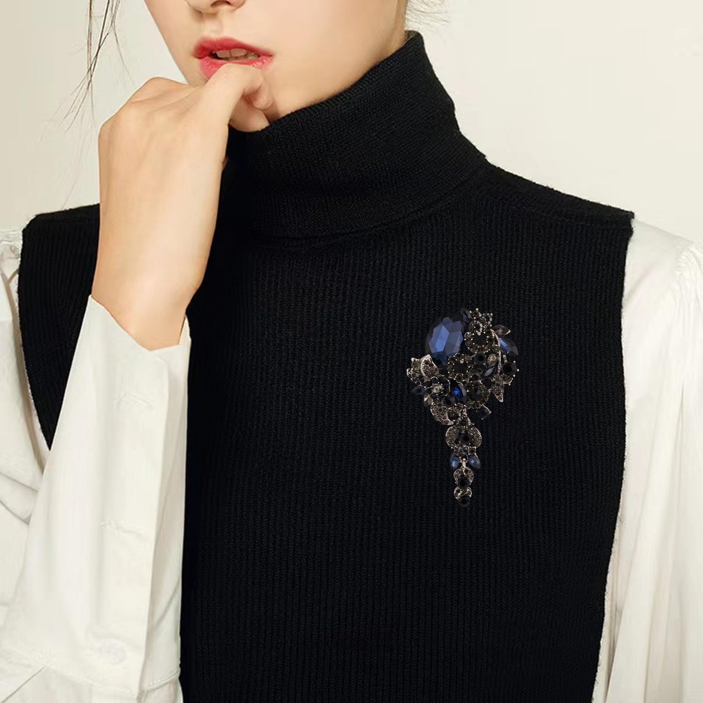 SELOVO Long Blue Flower Brooch Pin for Women Wedding Party Brooch Pendant
