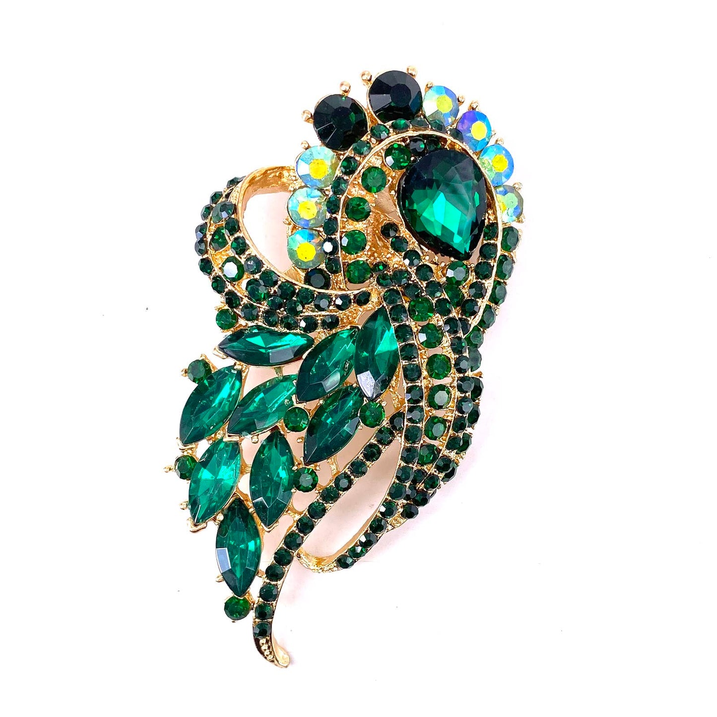 LAXPICOL Women's Vintage Green Austrian Crystal Elegant Flower Bouquet Wing Brooch Gold Tone