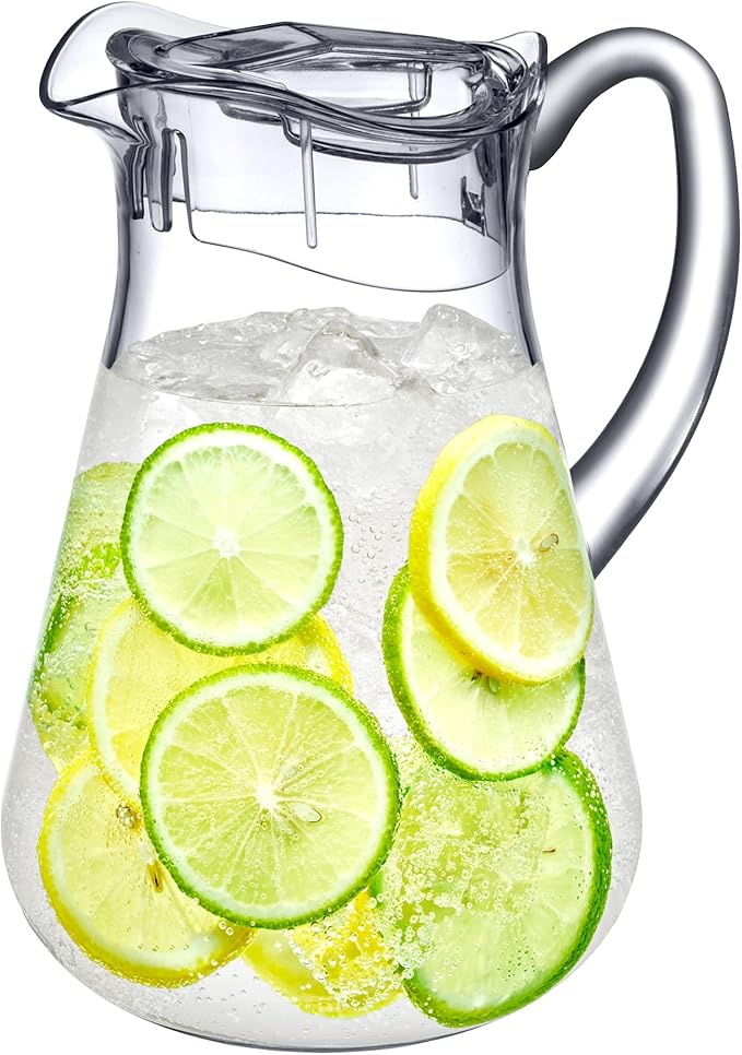 Amazing Abby - Droply - Plastic Pitcher (64 oz, 2 Quart), Clear Water Pitcher with Lid, Fridge Jug, BPA-Free, Shatter-Proof, Great for Iced Tea, Sangria, Lemonade, Juice, Milk, and More