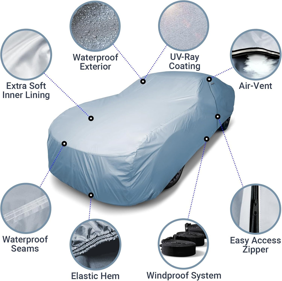 iCarCover Premium Car Cover for 1965-1970 Pontiac Parisienne 2-Door Heavy Duty Waterproof All-Weather Automobiles Custom Fit Indoor Outdoor UV Snow Protection Covers with Straps and Bag