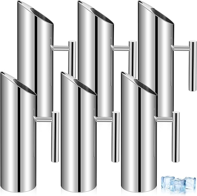 Funnymoom 6 Pack 53oz/1.5l Stainless Steel Water Pitcher Modern Metal Pitcher with Ice Guard Silver Carafe Drink with Handle or Iced Hot Drink Tea Juice Coffee Beer
