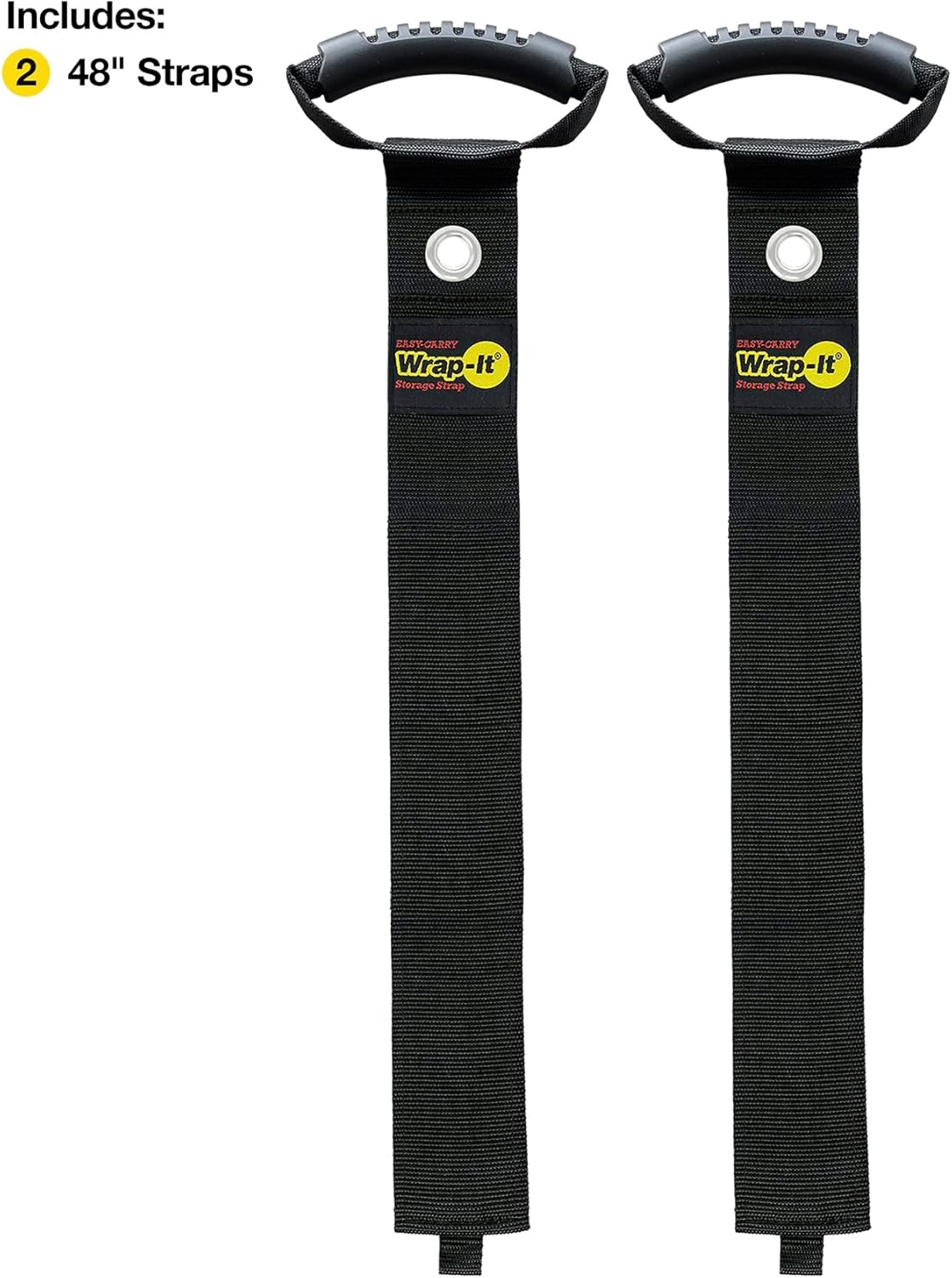 Easy-Carry Wrap-It Storage Straps - 48” (2-Pack) Black with Grommet - Garden Hose Caddy and Cord Wrap for Indoor and Outdoor Cable Organizing