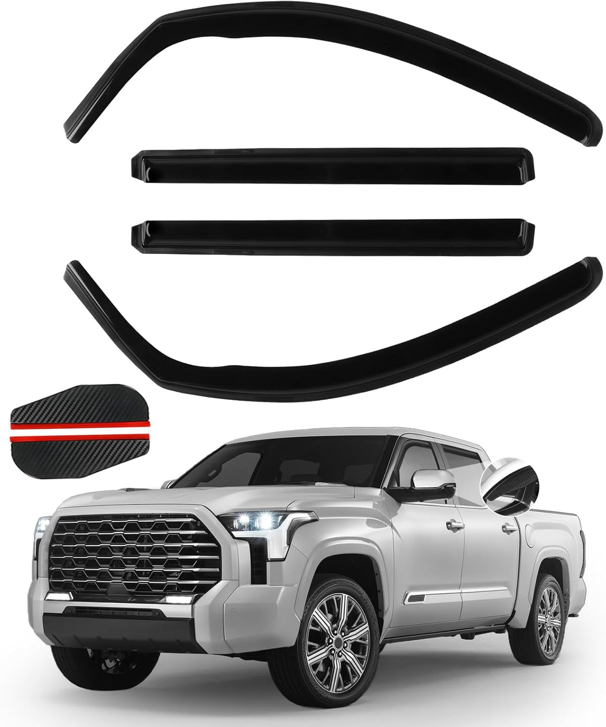 4PCS in Channel Rain Guards Fit for 2022 2023 2024 2025 Toyota Tundra Crew Max, Durable Side Wind Deflectors, Vent Window Visors Shades Shield