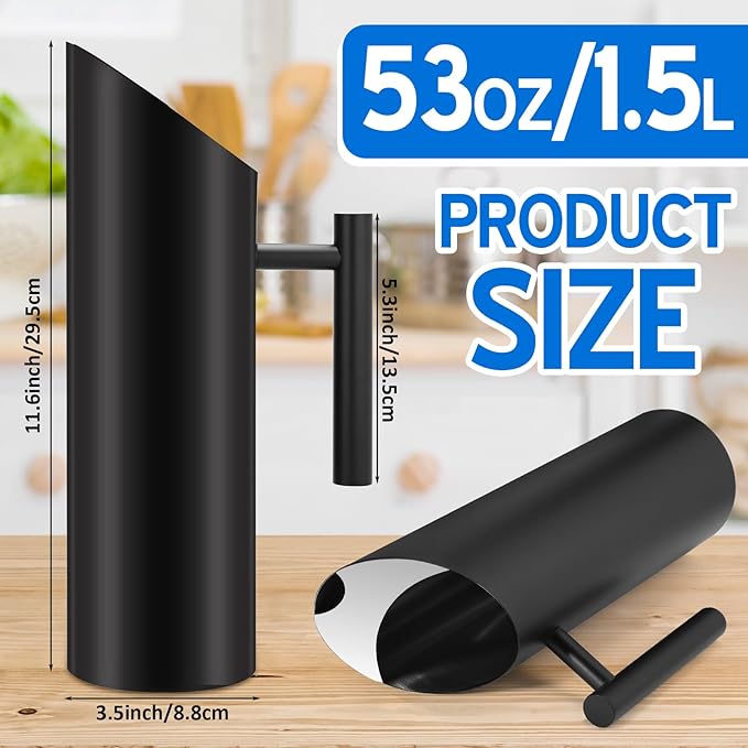 Funnymoom 3 Pack 53oz/1.5l Stainless Steel Water Pitcher Modern Metal Pitcher with Ice Guard Black Carafe Drink with Handle or Iced Hot Drink Tea Juice Coffee Beer