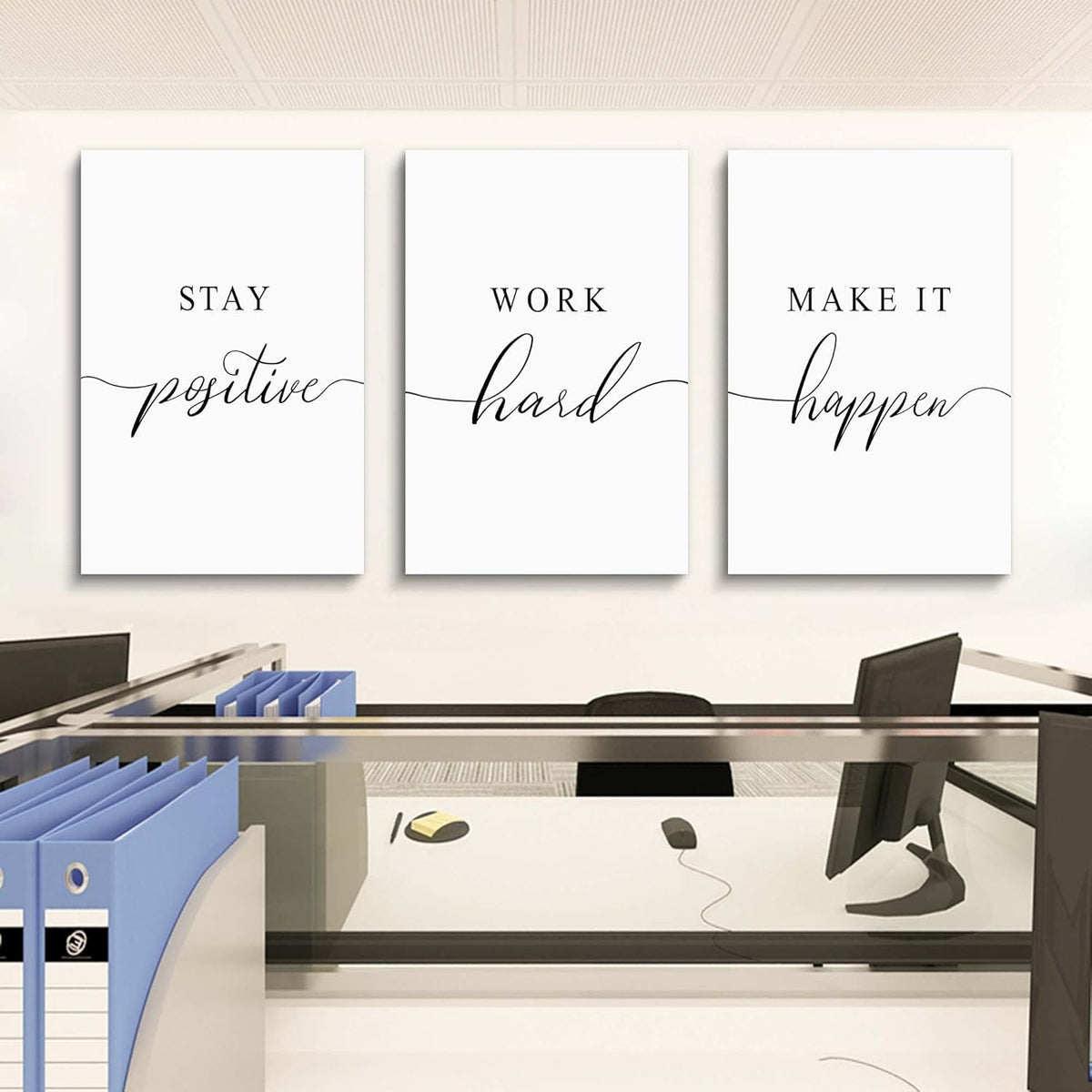 Framed Canvas Wall Art Positive Quotes Painting, Office Wall Art, white Large Poster, Positive Motivational Set of 3 Prints, work hard letters, Inspirational Wall Decor Prints (G-3pcs,24x36inchx3pcs)