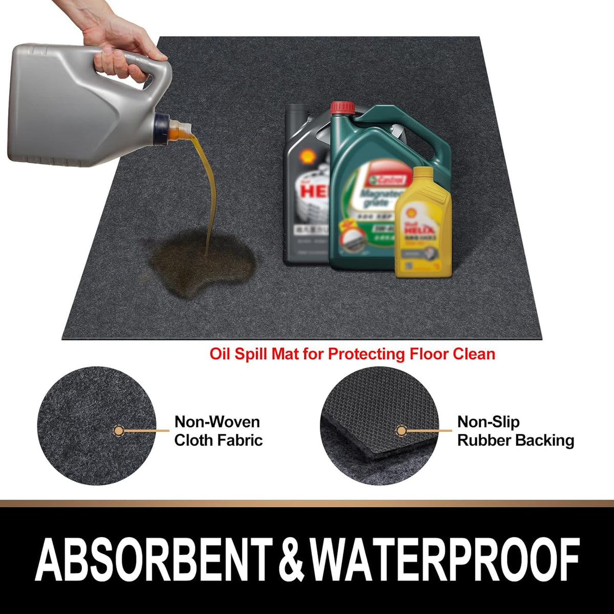Oil Spill Mat, 7.4 x 17 Ft, Premium Absorbent Oil Pad. Contains Liquids, Protects Garage Floor from Spills, Drips, Splashes and Stains. Washable, Reusable, Waterproof Rubber Parking Mats