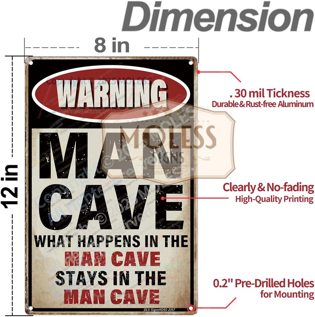 What Happens Here, Stays Here!' Funny Man Cave Decor for Men | 12x8″ Durable Vintage Metal Man Cave Signs Wall Decorations for Basement/Garage/Mancave, 2357