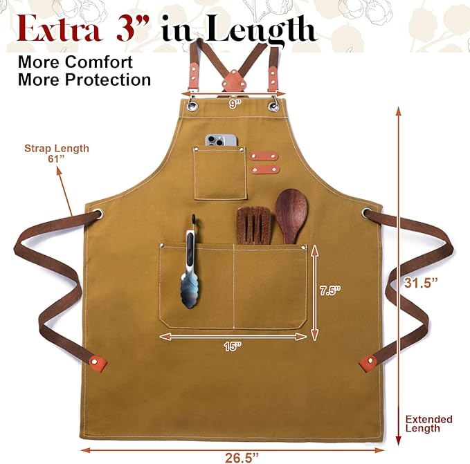 Plus Size Kitchen Apron for Men Women, Cross Back Cotton Canvas Chef Apron