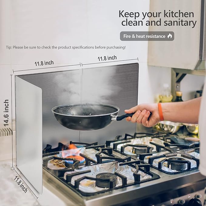 3 Sided Splatter Guard, Anti Splatter Shield Stainless Steel Oil Splatter Guard for Stove Top, Foldable Grease Splatter Screen