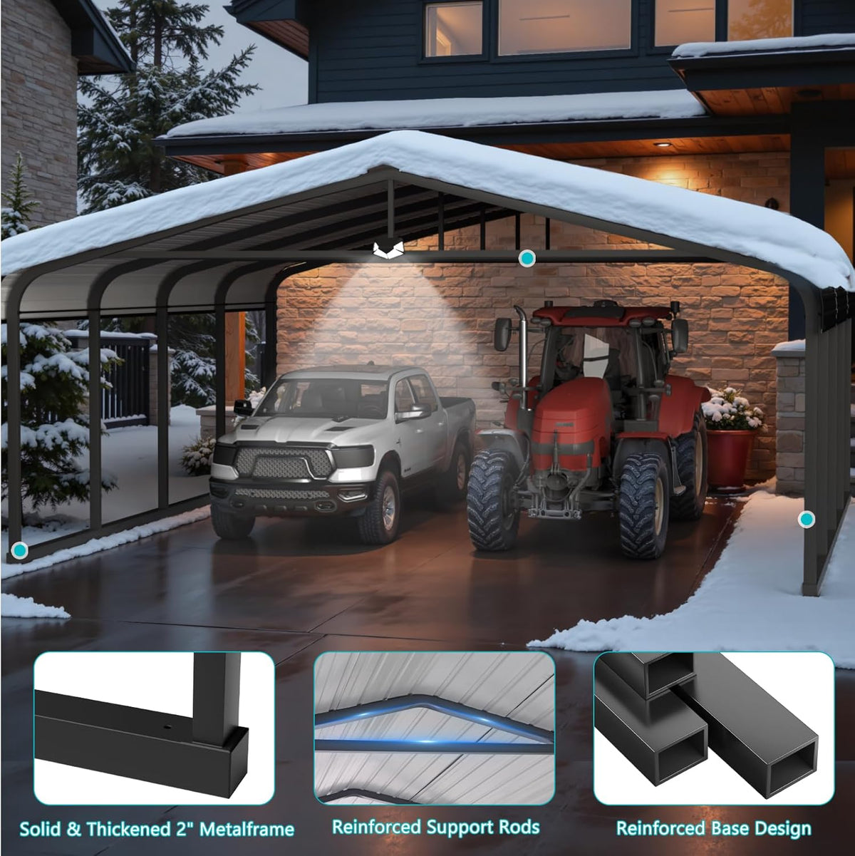 Metal Carport,Car Ports 20x20 Heavy Duty Metal for Snow,Car Tent Garage with Galvanized Metal Roof,Outdoor Two Car Carport All Weather
