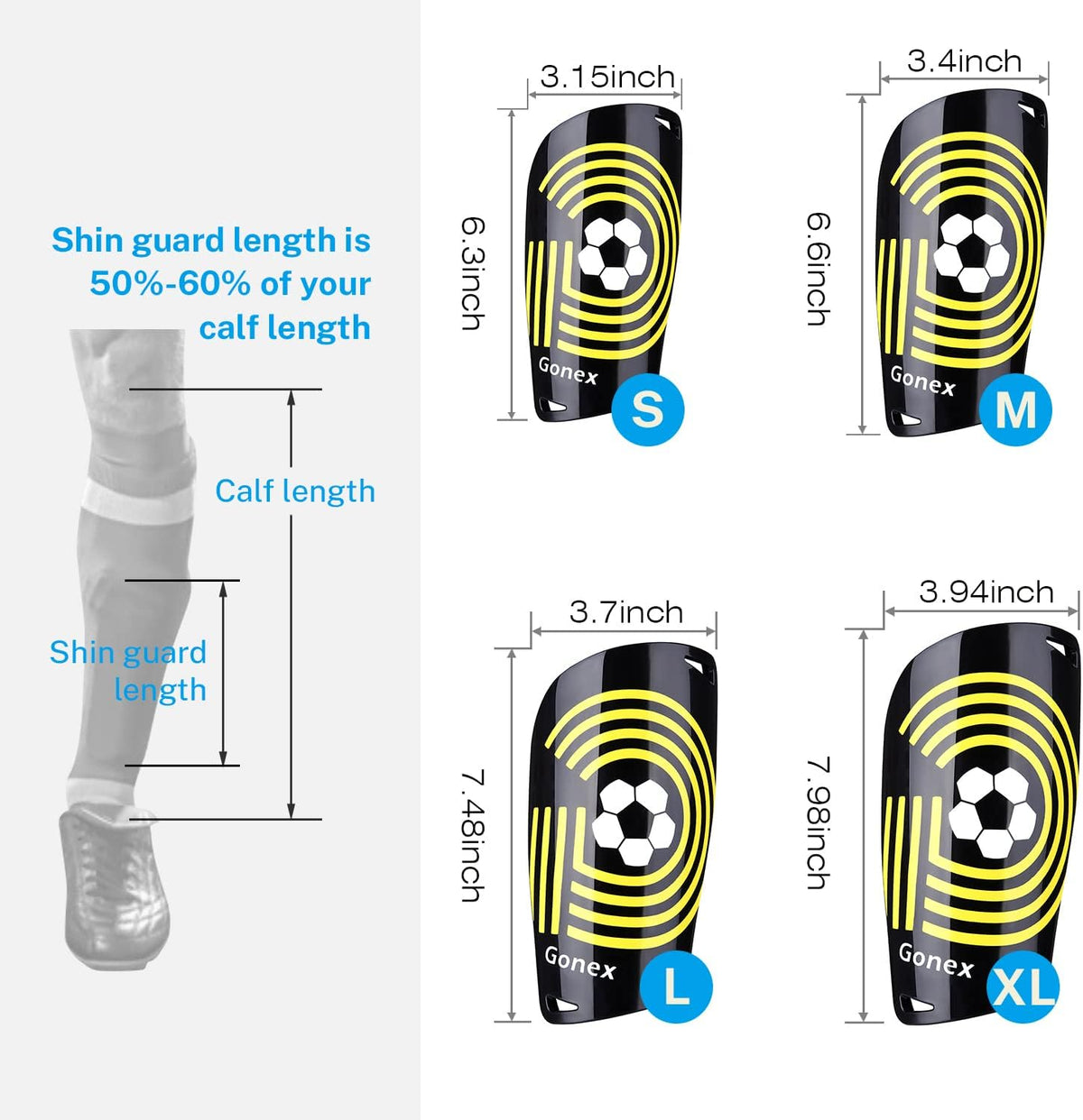 Gonex Soccer Shin Guards for Kids Adult, Youth Boys Girls Shin Guards Slip in Soccer Shin Pad Sleeves Canilleras for Football Games, EVA Cushion Protection Reduce Shocks & Injuries