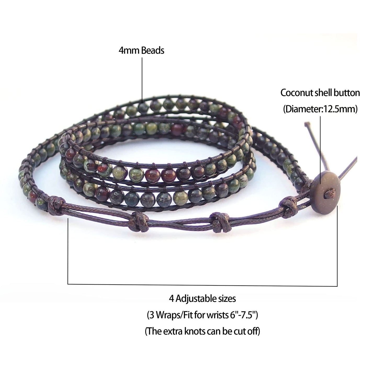 Ayriwoyi Leather Wrap Bracelet for Women Natural Beaded Stone Bracelets Dragon Blood Womens Boho Bracelet Adjustable Handmade Jewelry Gifts for Women
