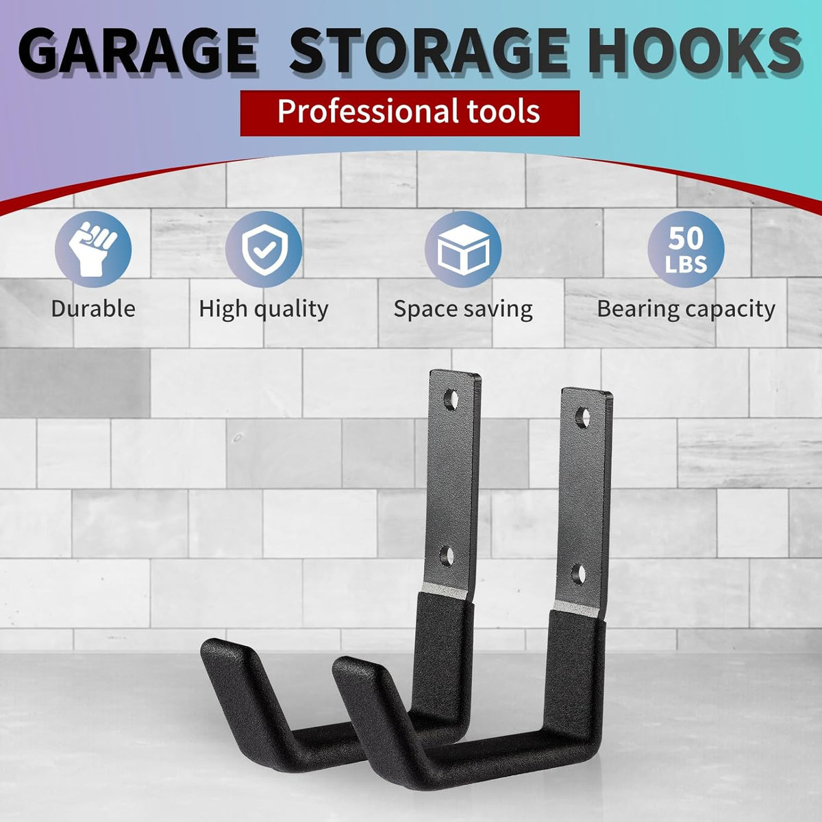 Heavy Duty Steel Hooks - Wall Mount Organizer for Garage & Garden Tools, Hoses & More (4, Small)