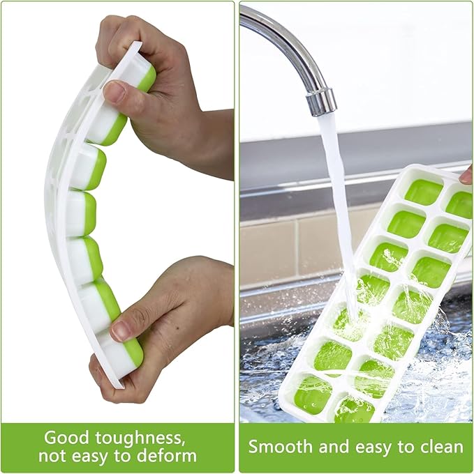 Ice Cube Trays, Silicone Easy-Release and Flexible 14-Ice Trays with Spill-Resistant Removable Lid, BPA Free, Durable and Dishwasher Safe, 2 Pack