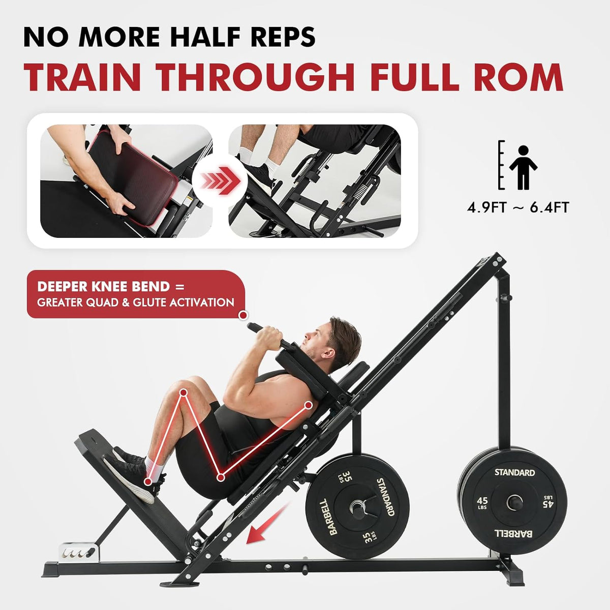 Mikolo Leg Press Hack Squat Machine Combo, Leg Press Machines for Home Gym with Linear Bearing, Hack Squat Machine with Rear and Front Band Pegs, Leg Machine for Full Range Leg Training