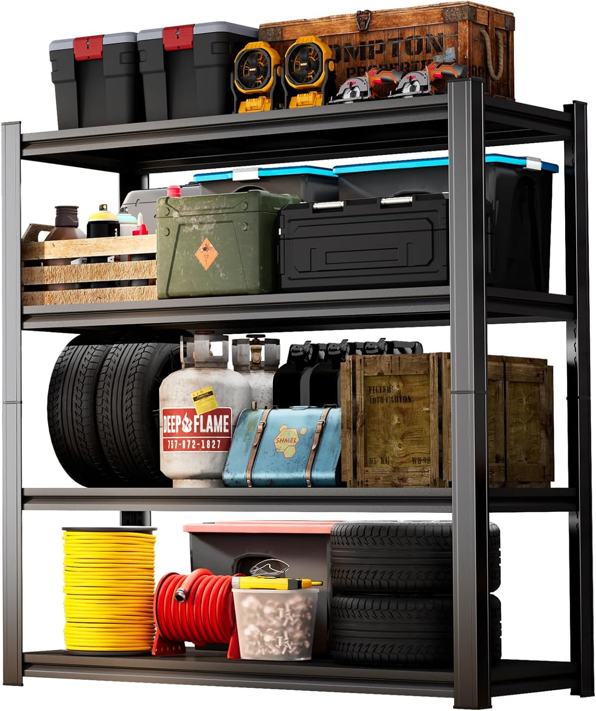 63"H Garage Shelving 2400LBS Capacity Heavy Duty Storage Shelves, Adjustable 4 Tier Metal Industrial Shelf for Kitchen, Utility Room, Warehouse and Basement,13.78'' Dx35.43'' Wx63'' H, Black