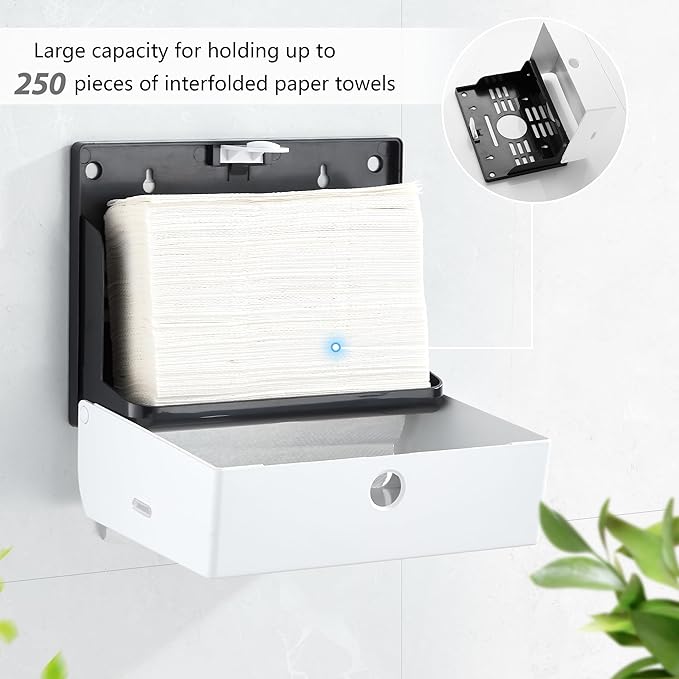 Paper Towel Dispenser for Home Bathroom: Modunful White ABS Multifold Paper Holder with Viewing Window & No-Drill Installation