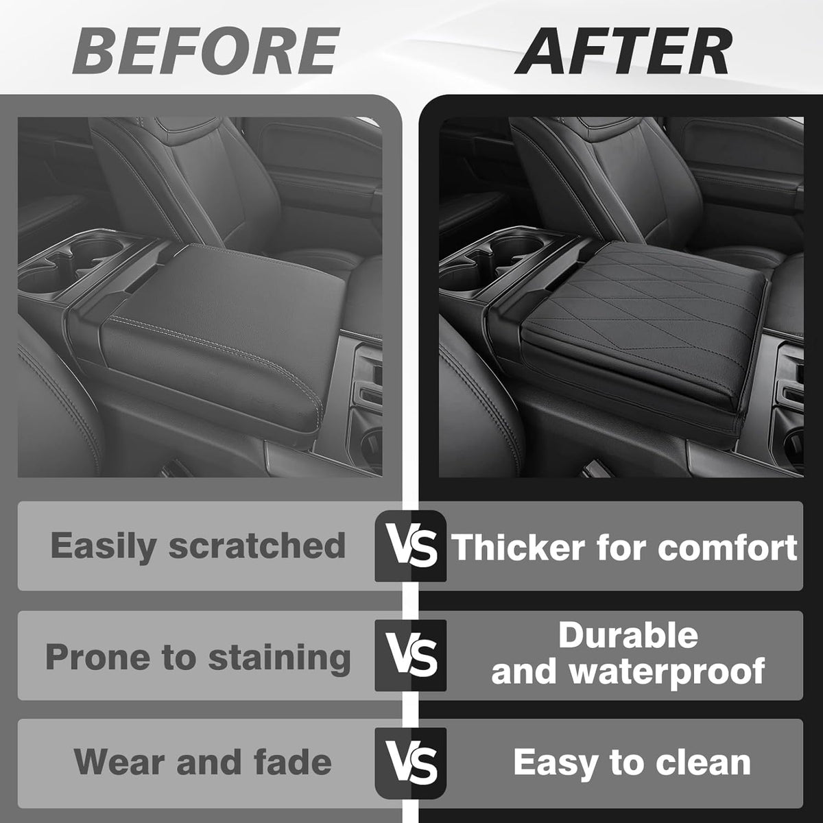 Muslogy Center Console Armrest Cover Compatible with Ford F-150 F150 2021-2025 Comfort Armrest Pad Arm Rest Cushion Vegan Leather Protector 1-Inch Extra Thick(WorkSurface ONLY)