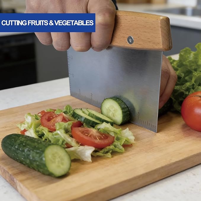 Professional Dough Cutter & Bench Scraper - Ultimate Dough Scraper Tool with Stainless Steel Blade & Wood Handle