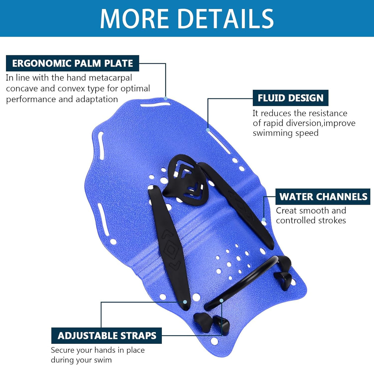 Hikeen Swim Paddle Hand for Adult and Junior, Swim Training Hand Paddles with Adjustable Straps, Swimming Hand Paddles for Training