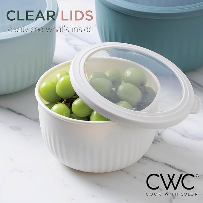 COOK WITH COLOR Prep Bowls with Lids- Wide and Deep Nesting Plastic Small Mixing Bowl Set with Lids, 12 Piece Set - Deep Bowls, Teal and Pink