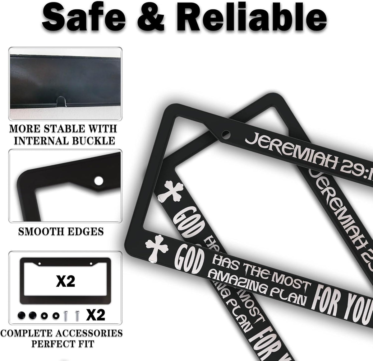 Plate Cover for Car Black and White License Plate Frames Jeremiah 29:11 God Has The Most Amazing Plan for You Aluminum Metal Car Accessory 2 Pack with Screw Covers Set