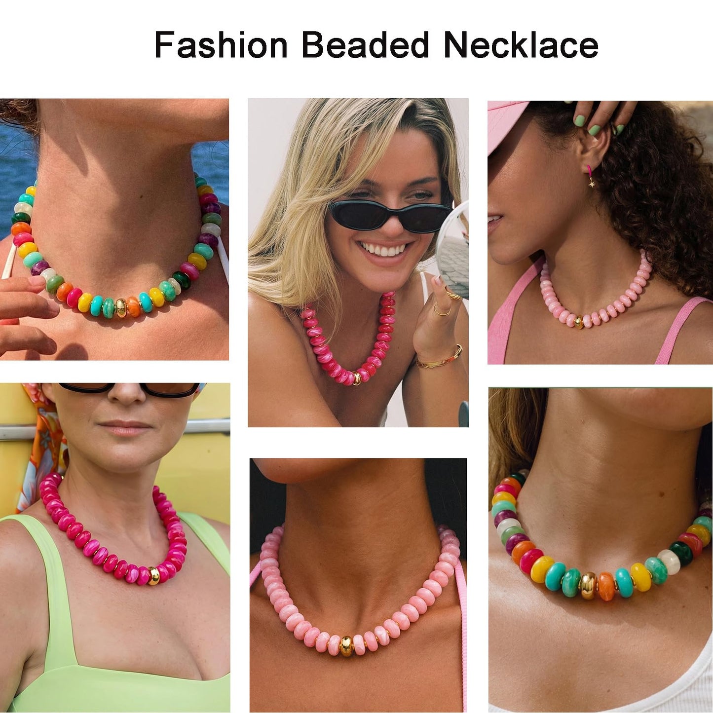 HolidayQbee Beaded Necklace for Women Chunky Colorful Beaded Choker Necklace Boho Oval Rainbow Bead Statement Necklaces Fashion Trendy Summer Beach Jewelry Gifts