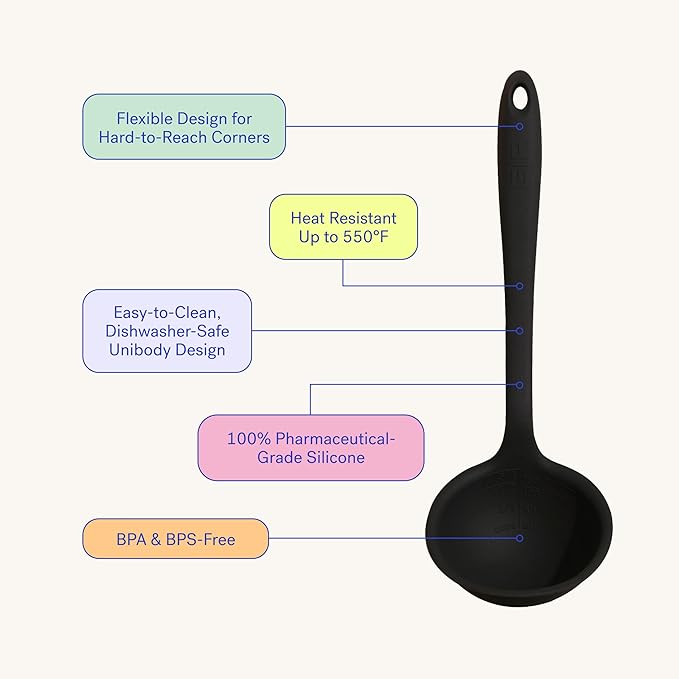 GIR: Get It Right Premium Silicone Ladle Serving Spoon - Non-stick Heat Resistant Seamless Kitchen Ladle for Soups, Stews, Dressings, and More - Ultimate, Navy, 3/4 Cup, (GIRLAU381NVY)